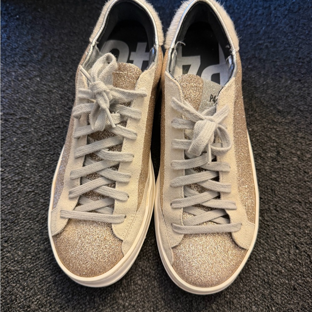 P448 Women's Sneakers in Glittery Gold and Cream